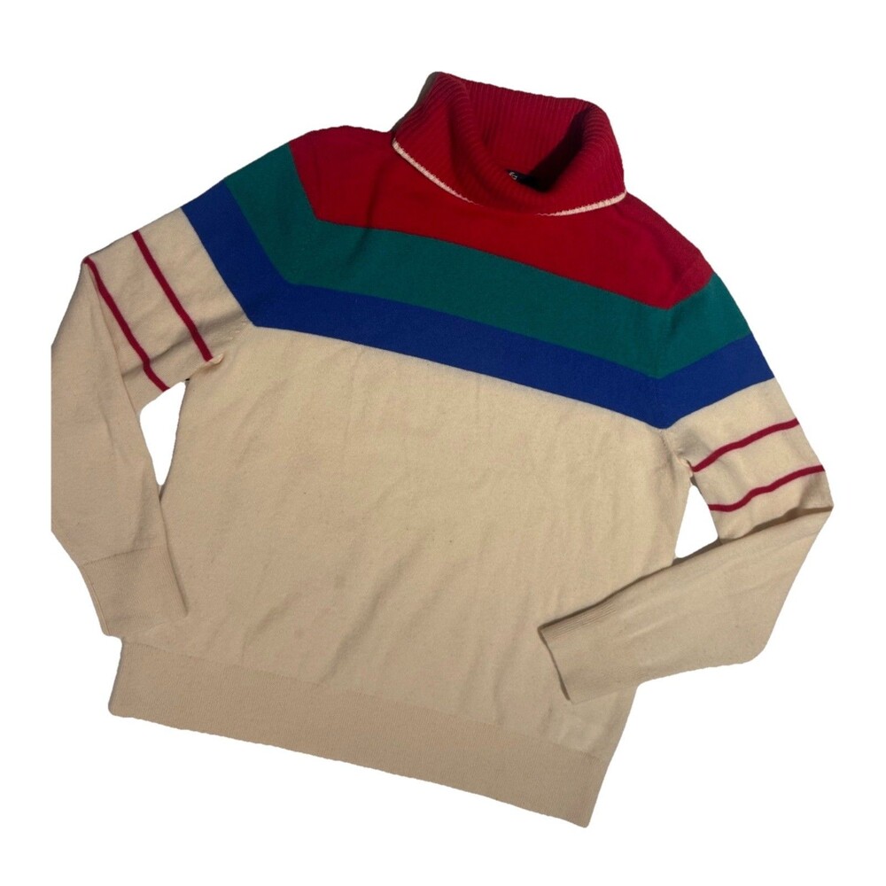 Lands End Turtleneck Sweater Womens XL Strip 100% Cashmere Long Sleeve Pullover